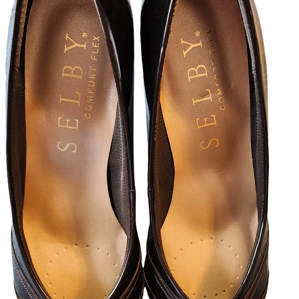 Vintage Selby Molly Black Patent Leather Heels Made in USA Size 8.5B